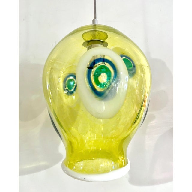 Bespoke Italian Organic Yellow Green White Tulip Murano Glass Pendant Light For Sale - Image 4 of 13