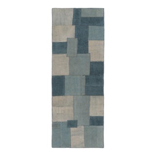 Vintage Turkish Patchwork Runner With Geometric Design in Blue Hues - Rug & Kilim For Sale