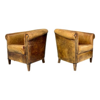 Early 20th Century European Leather Club Chairs For Sale