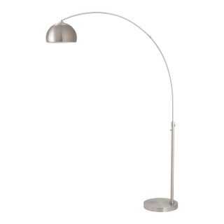 1960s Half Dome 92" Arc Lamp - Satin Nickel Steel, Modern Design, Dimmer Switch, Led Included For Sale