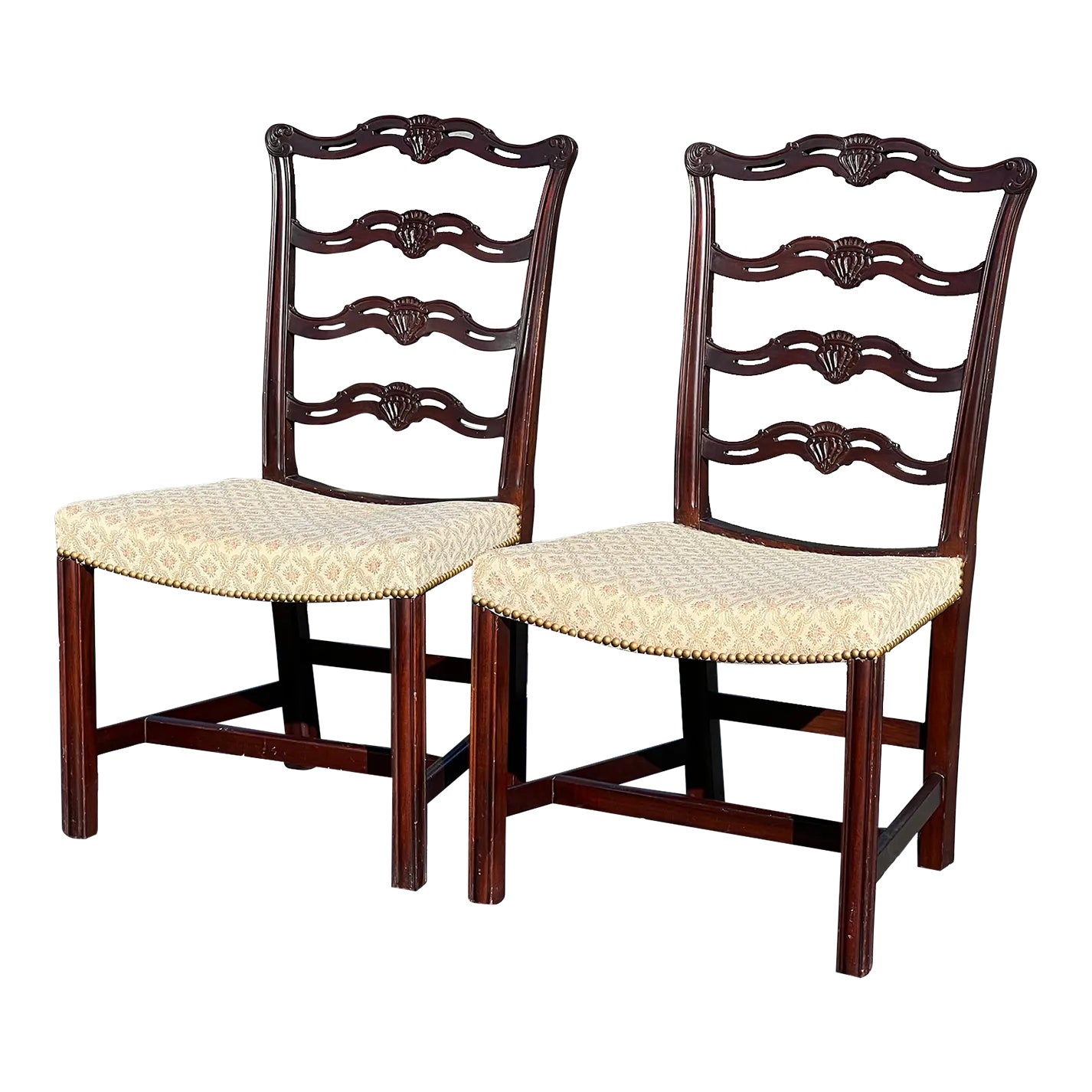 Mid 20th Century Pair of Chippendale Style Ribbon Back Chairs With ...