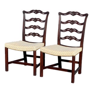 Mid 20th Century Pair of Chippendale Style Ribbon Back Chairs With Curved Seats For Sale