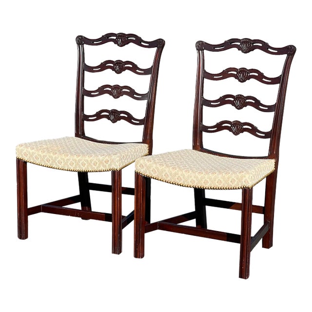 Mid 20th Century Pair of Chippendale Style Ribbon Back Chairs With Curved Seats For Sale