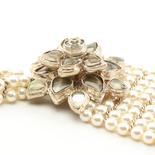Metal 2012 Chanel Necklace Métiers d'Art Paris Gripoix Bombay Pearls Goossens Camellia Multistrand Floral For Sale - Image 7 of 11