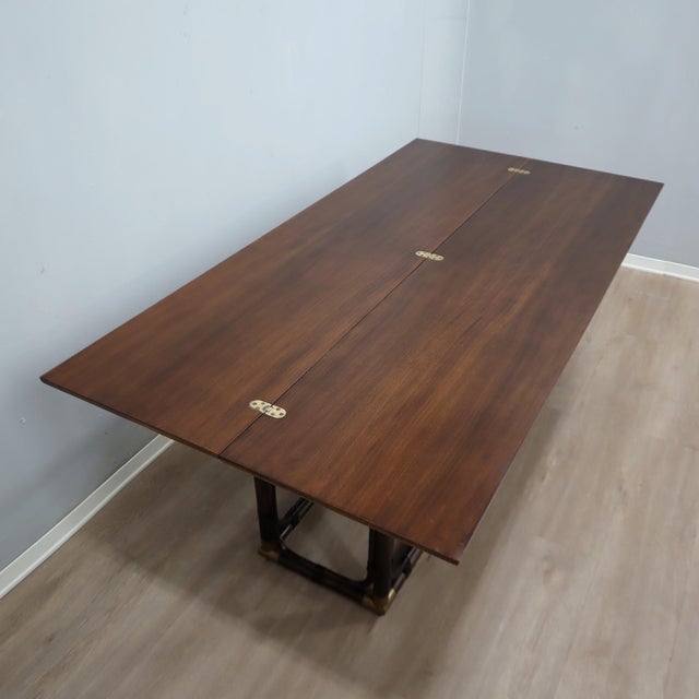 Rattan and Oak Convertible Console Dining Table from McGuire, 1970s For Sale - Image 14 of 16
