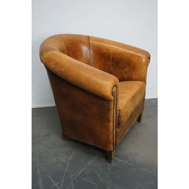 Metal Vintage Dutch Cognac Colored Leather Club Chair For Sale - Image 7 of 15