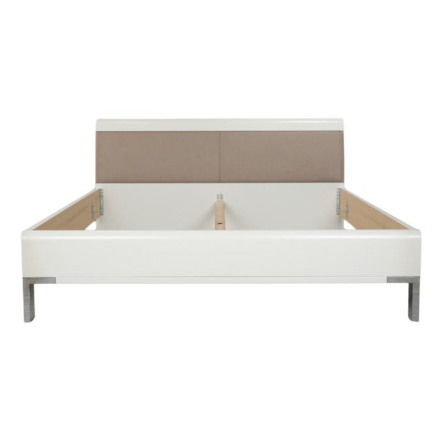 Wood and Leather Bed in Beige from Musterring For Sale
