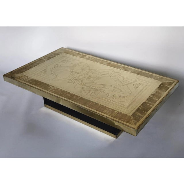Etched Brass Coffee Table by Ricco D. for Lova Creation, Belgium, 1980s For Sale - Image 4 of 9