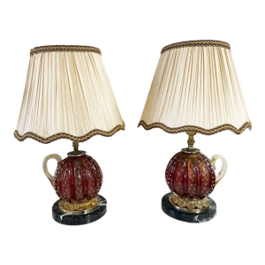 Mid Century Barovier & Toso Glass Table Lamps Pair