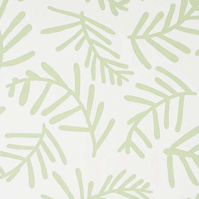 Sample - Schumacher X Caroline Z Hurley Tiah Cove Wallpaper in Sage Leaf For Sale