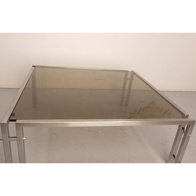 Gray Vintage French Coffee Table in Chrome and Smoked Glass, 1970 For Sale - Image 8 of 12