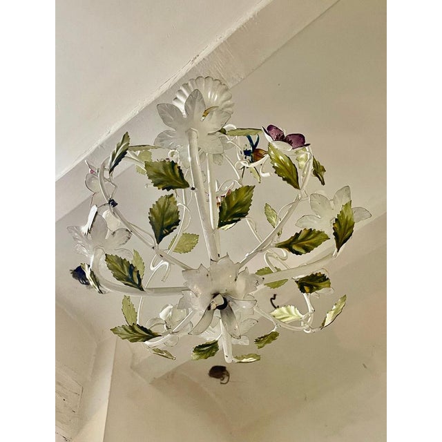 Italian Floral Chandelier in Hand Paint Metal, 1960s For Sale - Image 6 of 12