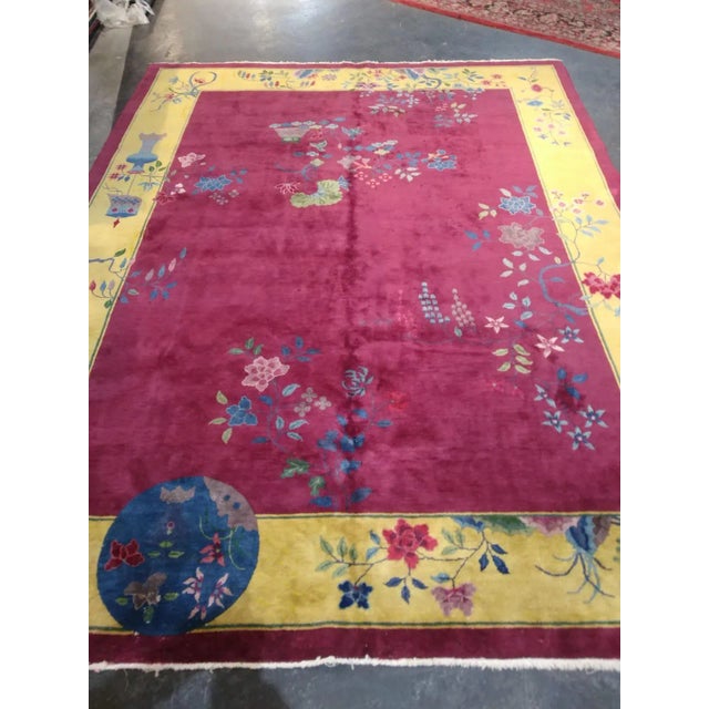 1920's Antique Art Deco Chinese Rug For Sale - Image 4 of 11