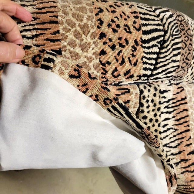 Large Tufted Cocktail Ottoman in Animal Print Velvet With Skirt & Pillow For Sale - Image 4 of 7