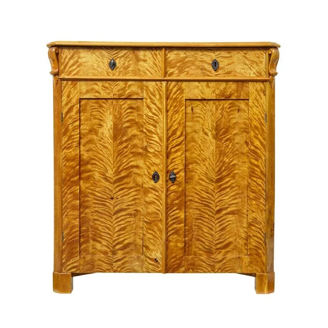Wood Antique Swedish Tiger Birch Buffet, 1870 For Sale - Image 7 of 11