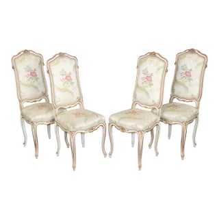 Set 4 Louis XV Style Paint Decorated French Dining Room Chairs For Sale