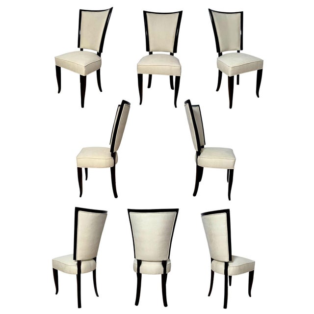 Set of 10 Art Deco Dining Room Chairs in solid beech wood staining in a dark red mahogany or cacassar color tone and high-...