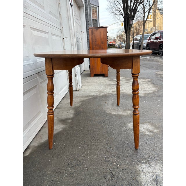 Vintage Oval Dining Table | Mid Century Solid Wood Kitchen Table | Early American Colonial Revival Wooden Table, Vintage Small Kitchen Table For Sale In New York - Image 6 of 10