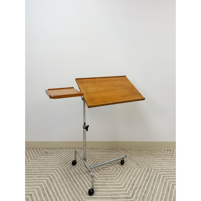 Danish Teak MCM Rolling Music Stand Adjustable Side Table 28"-37" Tall For Sale In Tampa - Image 6 of 11