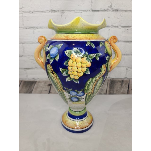 Fitz and Floyd Vintage Pair of Fitz and Floyd Italian Mediterranean Amphora Vases For Sale - Image 4 of 12