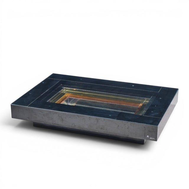 Metal Alain Delon for Maison Jansen Mid Century Brass, Chrome and Lacquered Coffee Table For Sale - Image 7 of 10