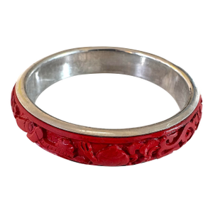 Vintage Sterling Silver and Cinnabar Bangle Bracelet