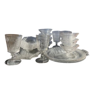 19th Century "Egyptian" Dishes Goblets- Early American Pattern Glass- 21 Pieces For Sale