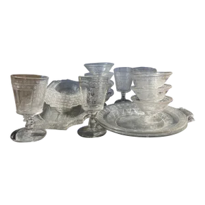 19th Century "Egyptian" Dishes Goblets- Early American Pattern Glass- 21 Pieces