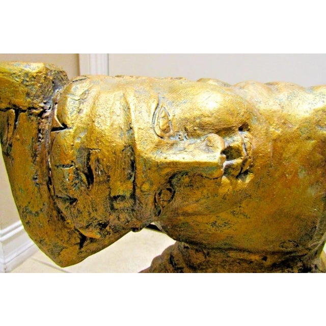 Vintage Gilded Carved Wood Asian Figural Side Table With Glass Top Circa 1980s For Sale - Image 14 of 15