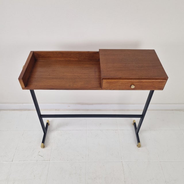 Metal Mid-Century Modern Italian Console Table with Brass Elements, 1950s For Sale - Image 7 of 18