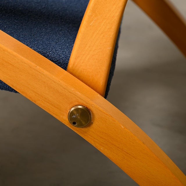 Scandinavian Modern Foldable Safari Lounge Chair in Beech Wood and Blue Fabric, 1950s For Sale - Image 10 of 18