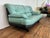 Mid-Century Modern 1980 Turquoise Leather Loveseat Natuzzi Style, Made in Italy For Sale - Image 3 of 4