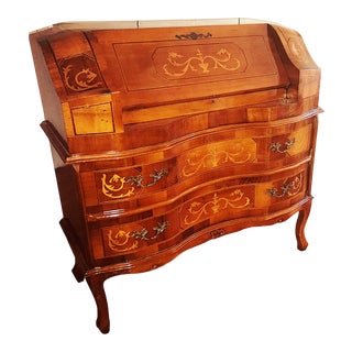 1940s Italian Marquetry Inlaid Secretary Desk For Sale