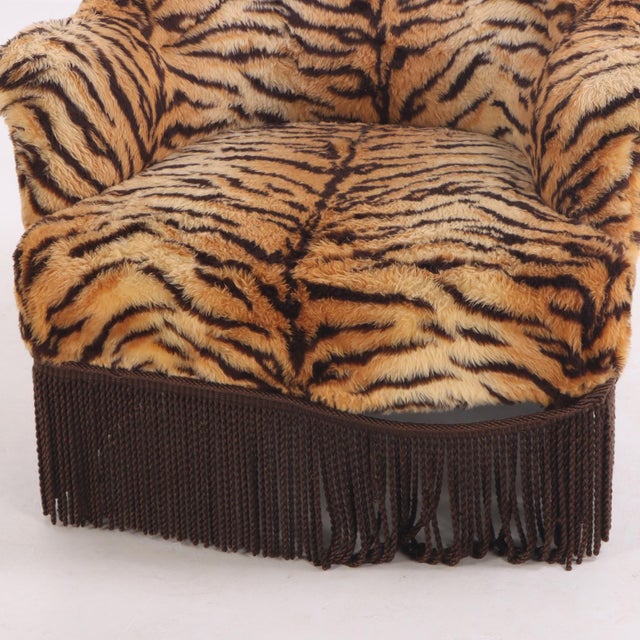 19th Century A French Lounge Chair Covered in Faux Tiger Fabric, 19th C.. For Sale - Image 5 of 5