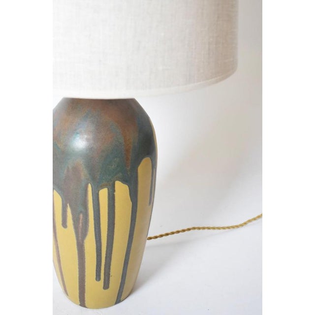 1930s Ochre and Brown Glaze Drips Lamps, 1930s, Set of 2 For Sale - Image 5 of 6