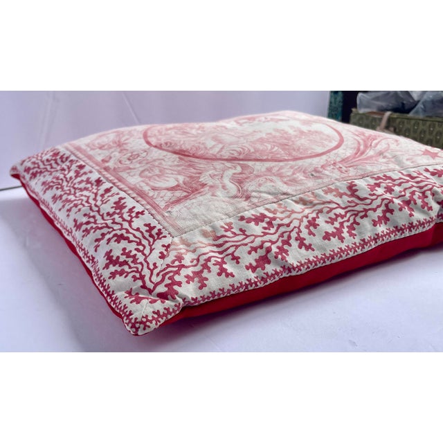 Rustic European Antique Toile De Jouy Aesop’s Fable "The Rooster and the Fox” Throw Pillow - For Sale - Image 3 of 4