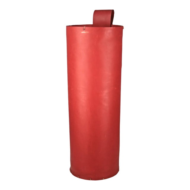 Mid-20th Century Modern French Red Leather Cylindrical Umbrella Stand by Hermès Paris For Sale
