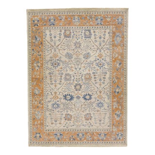 Apadana's Artisan Collection Handmade Floral Designed Beige and Orange Wool Rug For Sale