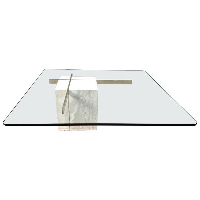 Travertine and Brass Coffee Table from Artedi, 1980s For Sale - Image 14 of 14