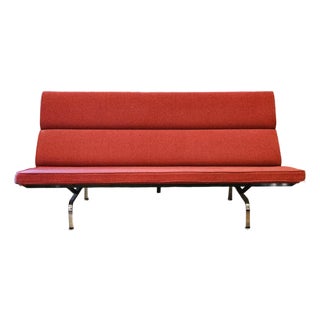 Authentic Herman Miller Eames Compact Sofa in Red Upholstery For Sale
