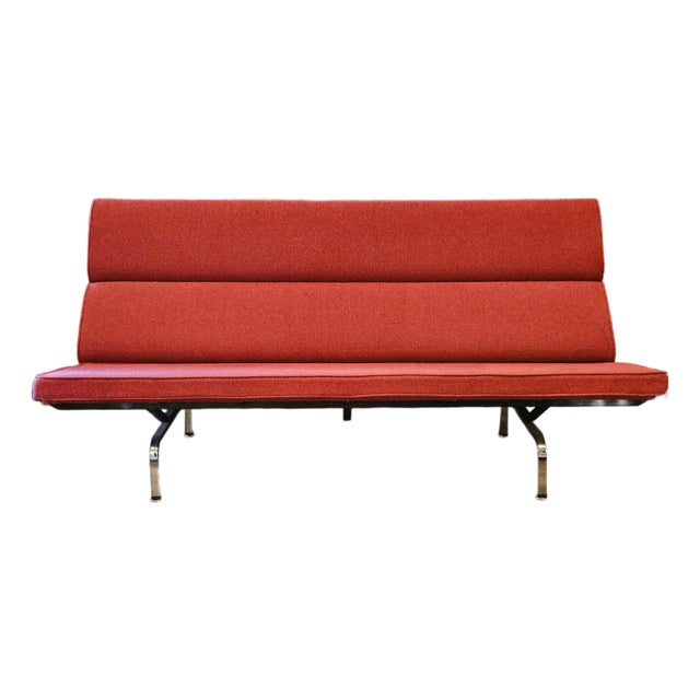 Authentic Herman Miller Eames Compact Sofa in Red Upholstery For Sale