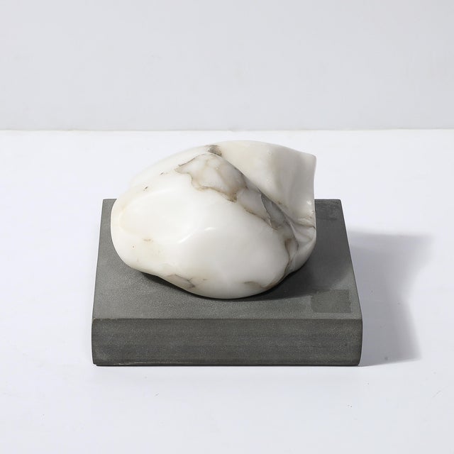 Mid-Century Biomorphic Carved Stone Sculpture on Rectilinear Slate Base For Sale - Image 10 of 12