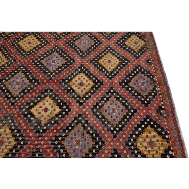Multicolor Vintage Sumakh Handmade Geometric Wool Rug For Sale In New York - Image 6 of 11