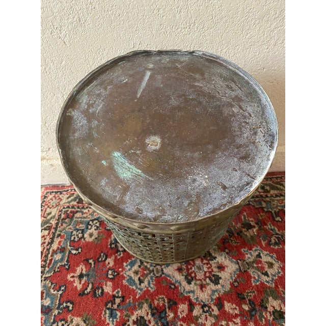 Vintage MCM Pierced Brass Cachepot With Geometric Design For Sale - Image 4 of 4