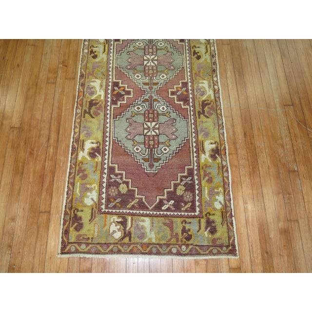 Mid 20th Century 20th Century Zabihi Collection Purple Geometric Wool Turkish Runner - 3' x 9'8" For Sale - Image 5 of 5