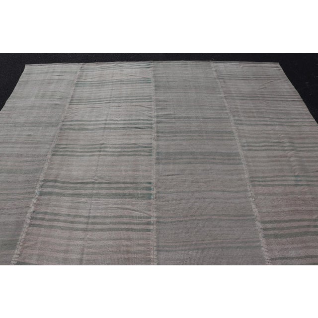 Textile Vintage Turkish Kilim Rug in Soft Sage, Pale Taupe, and Faded Sand Stripes For Sale - Image 7 of 12