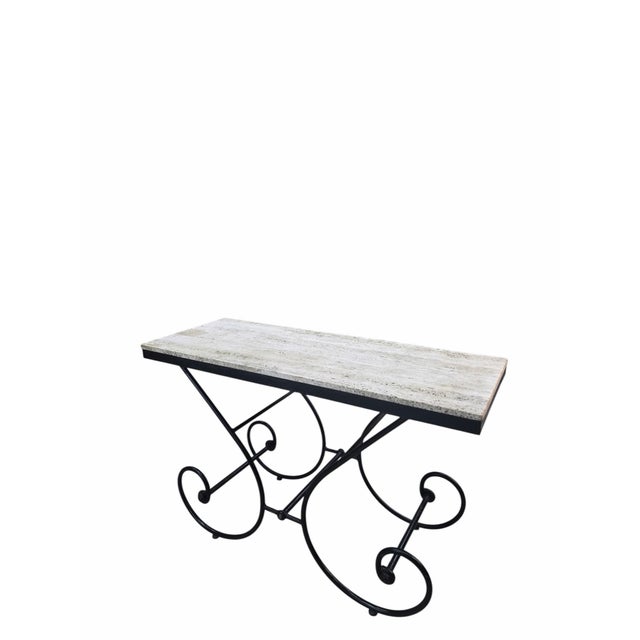Mid 20th Century Hollywood Regency Stone Top Table With Sculptural Wrought Iron Scroll Base For Sale In Chicago - Image 6 of 8