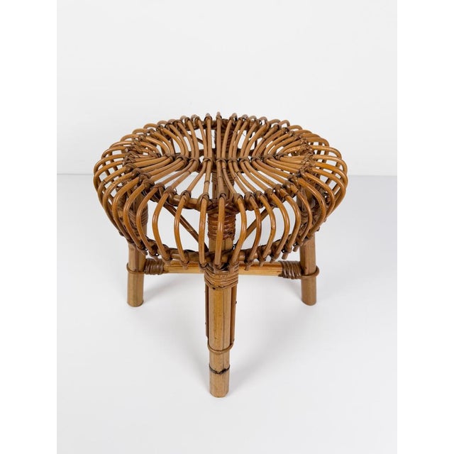 Mid-Century Italian Handcrafted Cane Bamboo & Rattan Stool in the style of Albini for Tito Agnoli, 1960s For Sale - Image 17 of 18