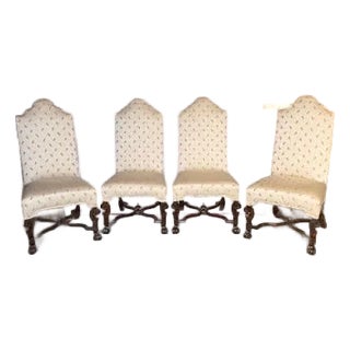 Set of Four Vintage Tufted Dining Chairs With Carved Wood Bases For Sale