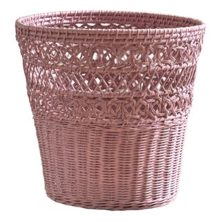 Mid-20th Century Bubble Gum Pink Wicker Wastebasket For Sale